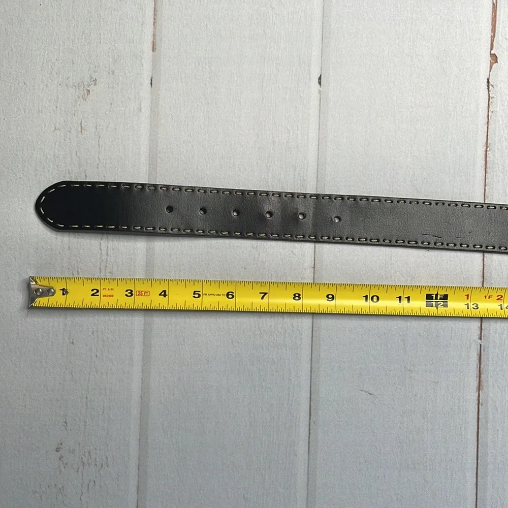 Anne Klein L Belt Black Exposed Stitching Large Ladies Leather Silver Hardware - Picture 9 of 13